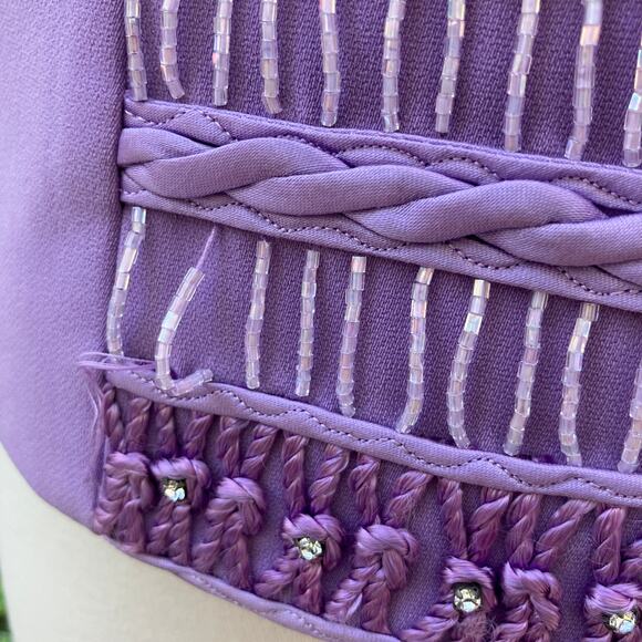 Louise Ricci Top Blouse Sz 18 Purple Beaded square Neckline Rhinestone Y2K Glam - Picture 10 of 16